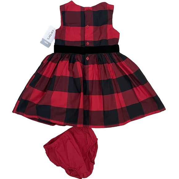 Carter's 18M Red Buffalo Print Dress/Diaper Cover Holiday Party - Picture 3 of 5